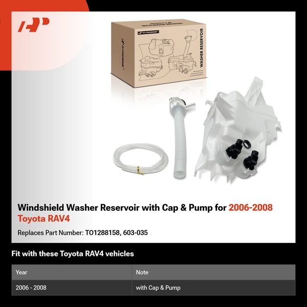 Windshield Washer Reservoir with Cap & Pump for 2006-2008 Toyota RAV4