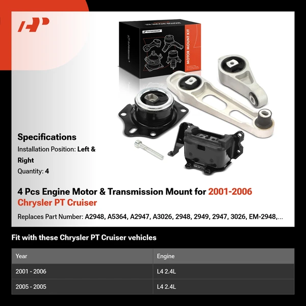 4 Pcs Engine Motor & Transmission Mount for 2001-2006 Chrysler PT Cruiser