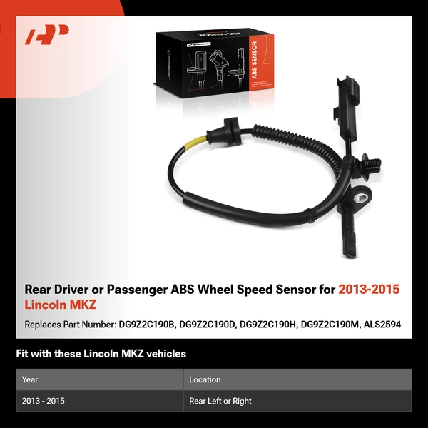 Rear Driver or Passenger ABS Wheel Speed Sensor for 2013-2015 Lincoln MKZ