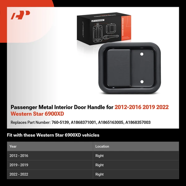 Passenger Metal Interior Door Handle for 2012-2016 2019 2022 Western Star 6900XD