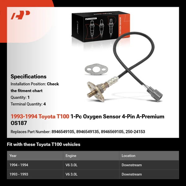 1993-1994 Toyota T100 1-Pc Oxygen Sensor 4-Pin A-Premium OS187