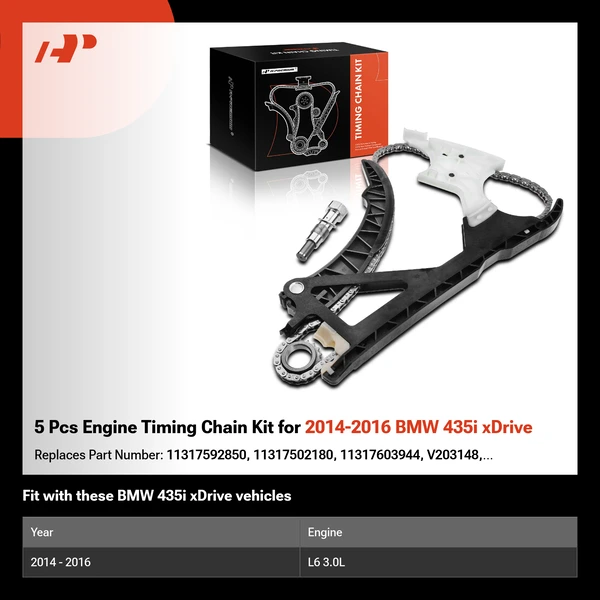 5 Pcs Engine Timing Chain Kit for 2014-2016 BMW 435i xDrive