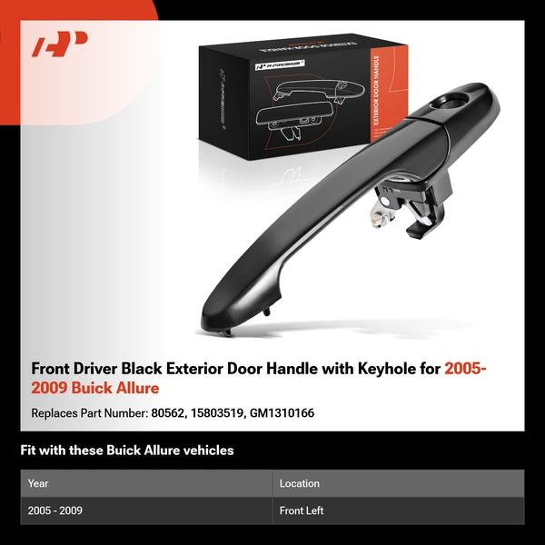 Front Driver Black Exterior Door Handle with Keyhole for 2005-2009 Buick Allure