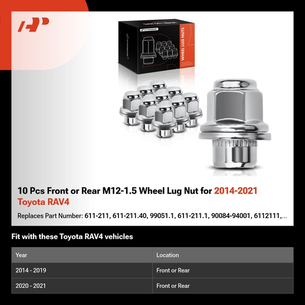 10 Pcs Front or Rear M12-1.5 Wheel Lug Nut for 2014-2021 Toyota RAV4