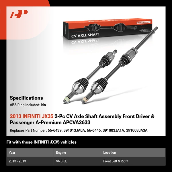 2013 INFINITI JX35 2-Pc CV Axle Shaft Assembly Front Driver & Passenger A-Premium APCVA2633