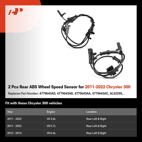2 Pcs Rear ABS Wheel Speed Sensor for 2011-2022 Chrysler 300