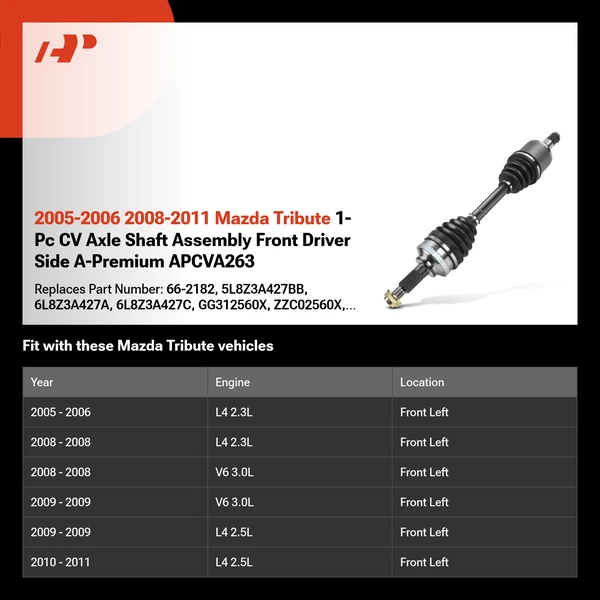 2005-2006 2008-2011 Mazda Tribute 1-Pc CV Axle Shaft Assembly Front Driver Side A-Premium APCVA263