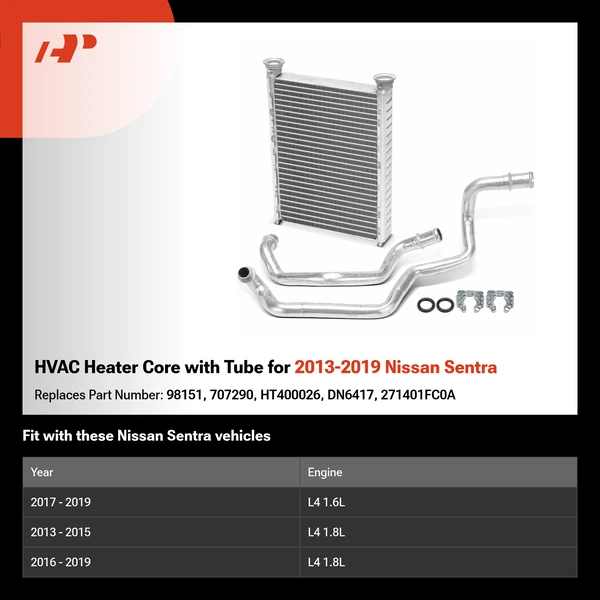 HVAC Heater Core with Tube for 2013-2019 Nissan Sentra