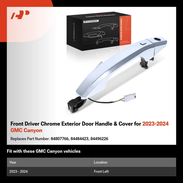 Front Driver Chrome Exterior Door Handle & Cover for 2023-2024 GMC Canyon