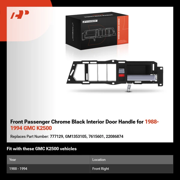 Front Passenger Chrome Black Interior Door Handle for 1988-1994 GMC K2500