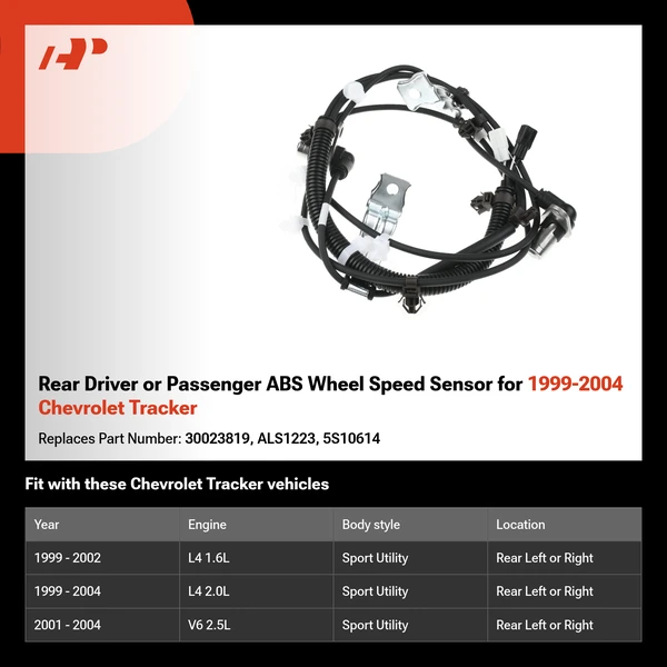 Rear Driver or Passenger ABS Wheel Speed Sensor for 1999-2004 Chevrolet Tracker