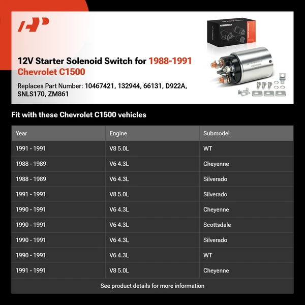 12V Starter Solenoid Switch for 1988-1991 Chevrolet C1500