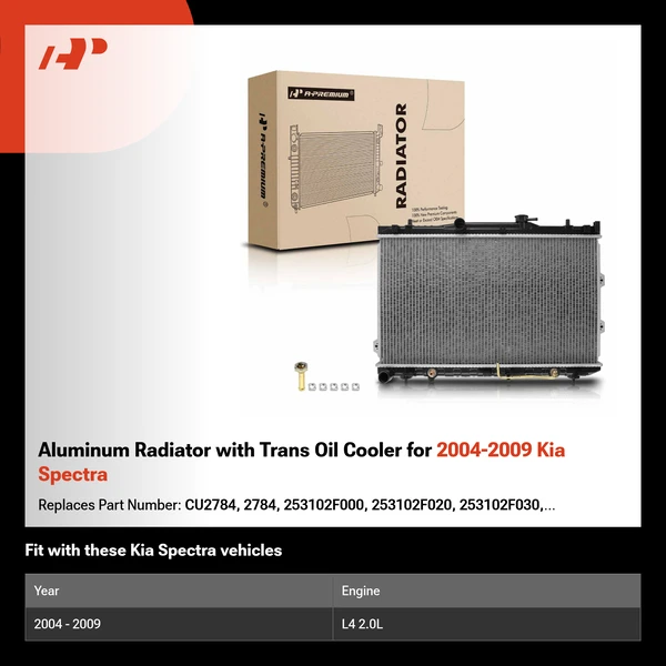 Aluminum Radiator with Trans Oil Cooler for 2004-2009 Kia Spectra