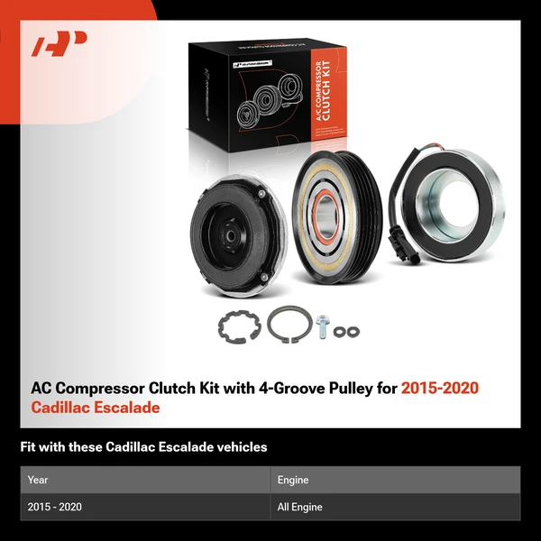 AC Compressor Clutch Kit with 4-Groove Pulley for 2015-2020 Cadillac Escalade