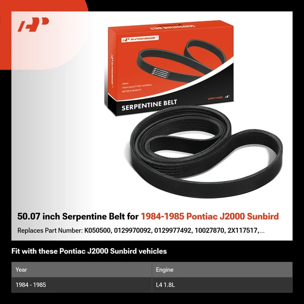 50.07 inch Serpentine Belt for 1984-1985 Pontiac J2000 Sunbird
