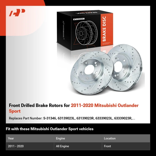 Front Drilled Brake Rotors for 2011-2020 Mitsubishi Outlander Sport
