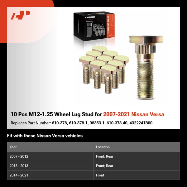 10 Pcs M12-1.25 Wheel Lug Stud for 2007-2021 Nissan Versa
