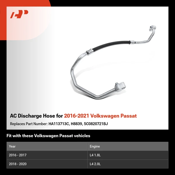 AC Discharge Hose for 2016-2021 Volkswagen Passat