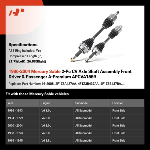 1986-2004 Mercury Sable 2-Pc CV Axle Shaft Assembly Front Driver & Passenger A-Premium APCVA1559