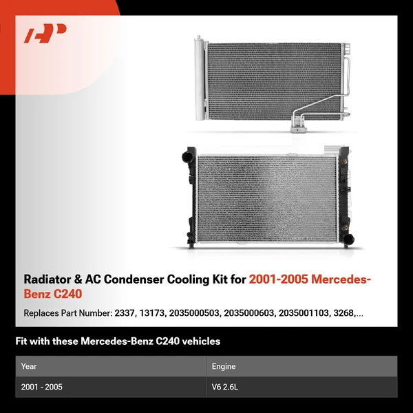 Radiator & AC Condenser Cooling Kit for 2001-2005 Mercedes-Benz C240