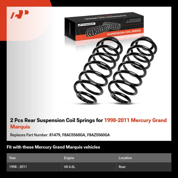2 Pcs Rear Suspension Coil Springs for 1998-2011 Mercury Grand Marquis