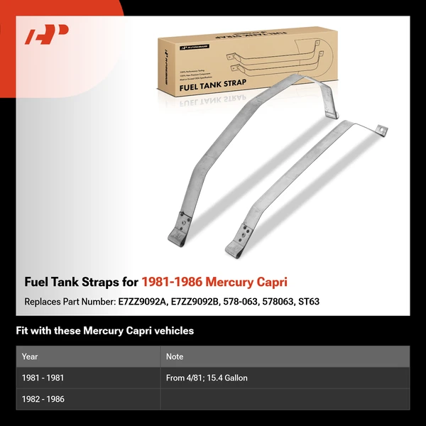 Fuel Tank Straps for 1981-1986 Mercury Capri