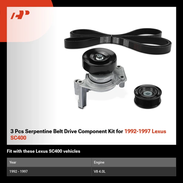 3 Pcs Serpentine Belt Drive Component Kit for 1992-1997 Lexus SC400