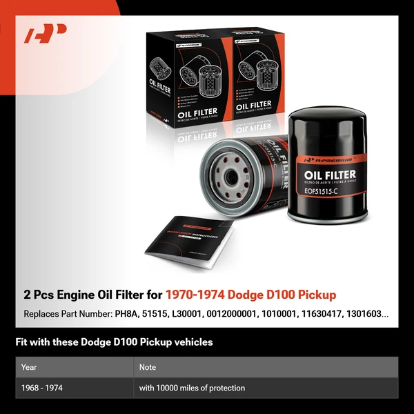 2 Pcs Engine Oil Filter for 1970-1974 Dodge D100 Pickup