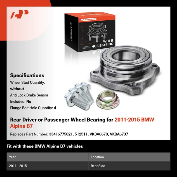 Rear Driver or Passenger Wheel Bearing for 2011-2015 BMW Alpina B7