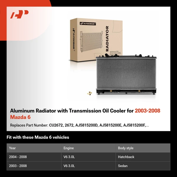 Aluminum Radiator with Transmission Oil Cooler for 2003-2008 Mazda 6