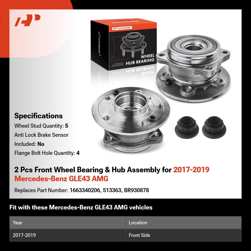 2 Pcs Front Wheel Bearing & Hub Assembly for 2017-2019 Mercedes-Benz GLE43 AMG