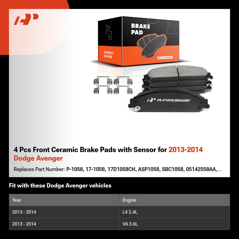 4 Pcs Front Ceramic Brake Pads with Sensor for 2013-2014 Dodge Avenger