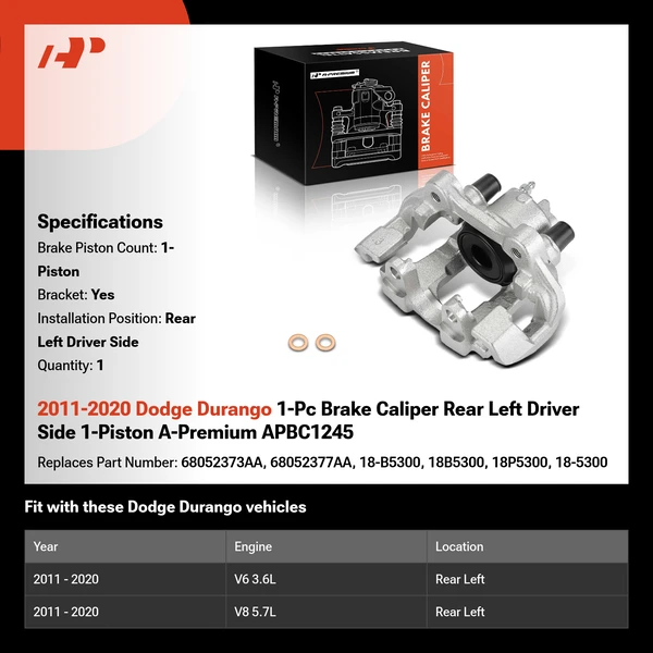 2011-2020 Dodge Durango 1-Pc Brake Caliper Rear Left Driver Side 1-Piston A-Premium APBC1245