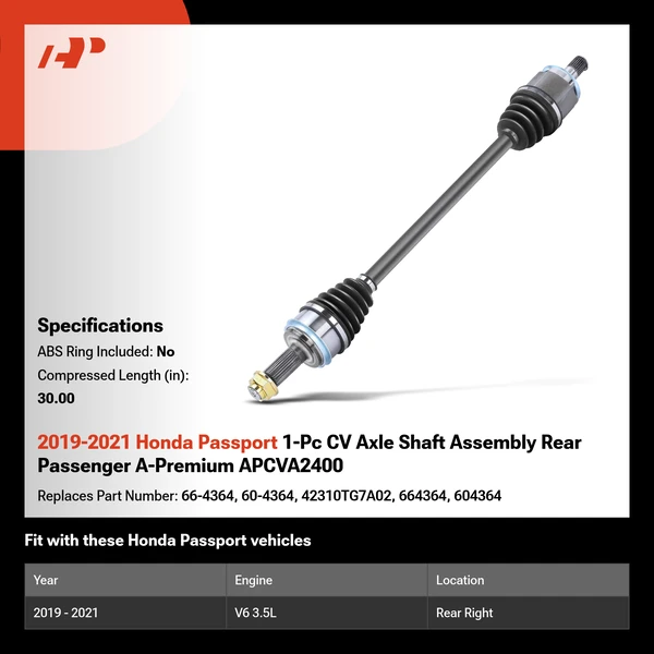 2019-2021 Honda Passport 1-Pc CV Axle Shaft Assembly Rear Passenger A-Premium APCVA2400
