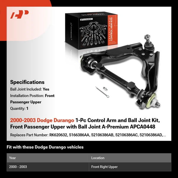 2000-2003 Dodge Durango 1-Pc Control Arm and Ball Joint Kit, Front Passenger Upper with Ball Joint A-Premium APCA0448
