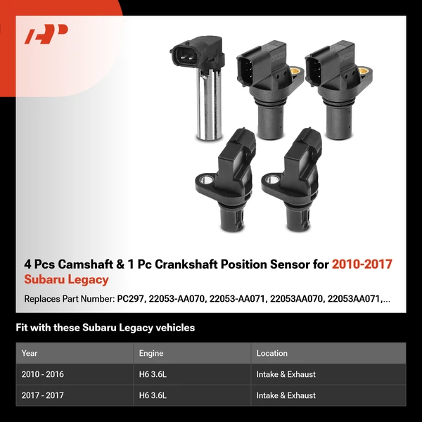 4 Pcs Camshaft & 1 Pc Crankshaft Position Sensor for 2010-2017 Subaru Legacy