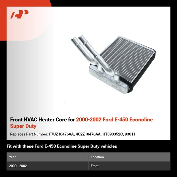 Front HVAC Heater Core for 2000-2002 Ford E-450 Econoline Super Duty