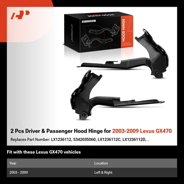 2 Pcs Driver & Passenger Hood Hinge for 2003-2009 Lexus GX470