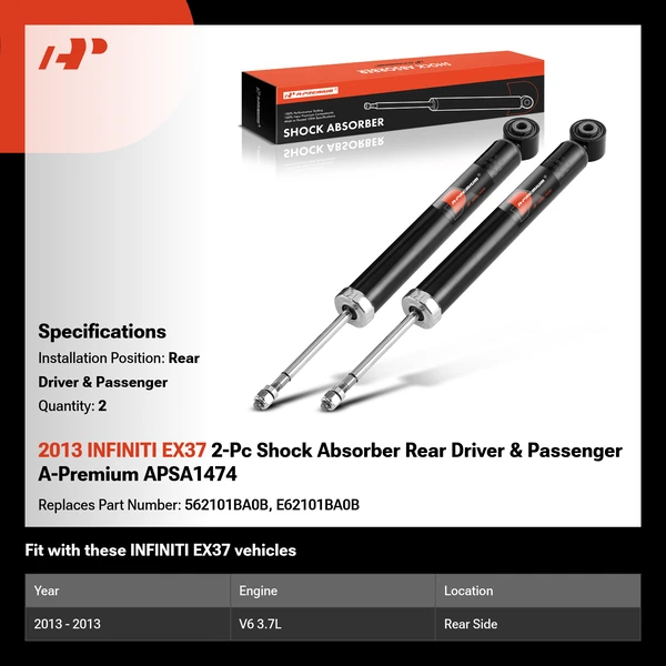 2013 INFINITI EX37 2-Pc Shock Absorber Rear Driver & Passenger A-Premium APSA1474