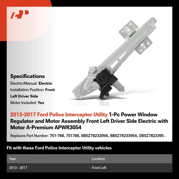2013-2017 Ford Police Interceptor Utility 1-Pc Power Window Regulator and Motor Assembly Front Left Driver Side Electric with Motor A-Premium APWR3054