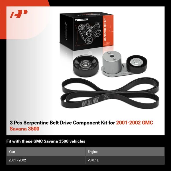 3 Pcs Serpentine Belt Drive Component Kit for 2001-2002 GMC Savana 3500