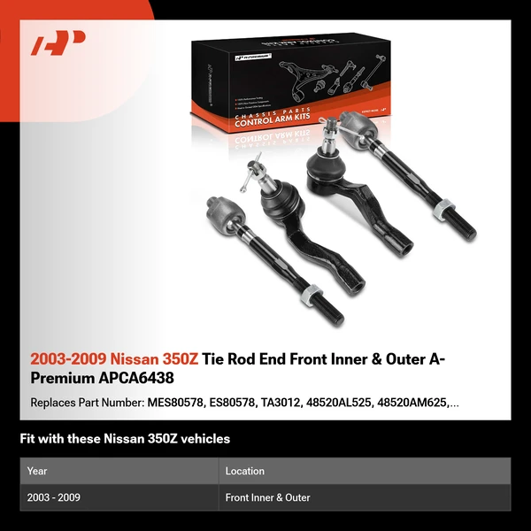 2003-2009 Nissan 350Z Tie Rod End Front Inner & Outer A-Premium APCA6438