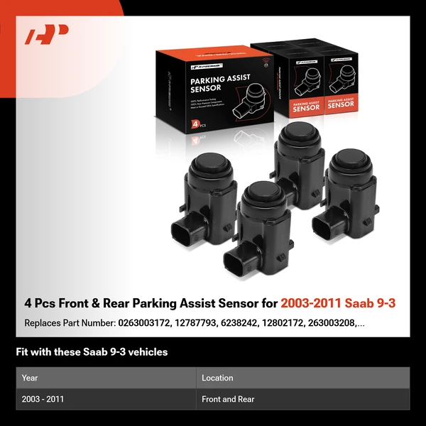 4 Pcs Front & Rear Parking Assist Sensor for 2003-2011 Saab 9-3