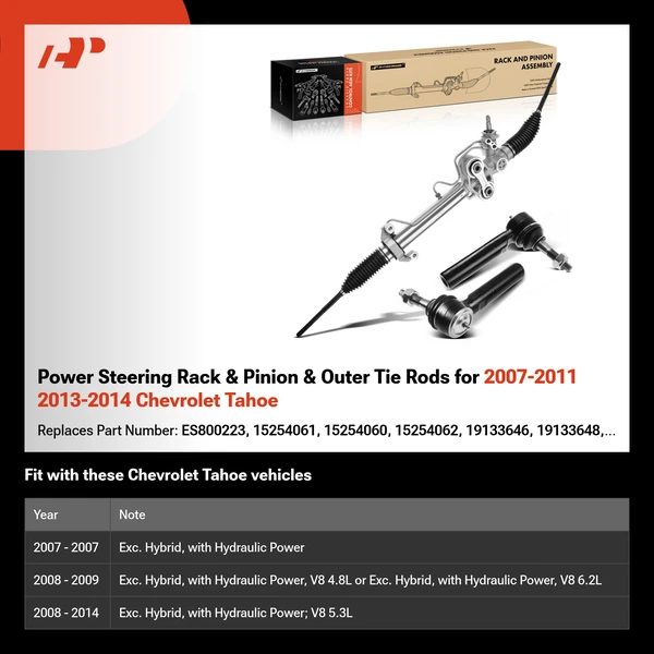 Power Steering Rack & Pinion & Outer Tie Rods for 2007-2011 2013-2014 Chevrolet Tahoe