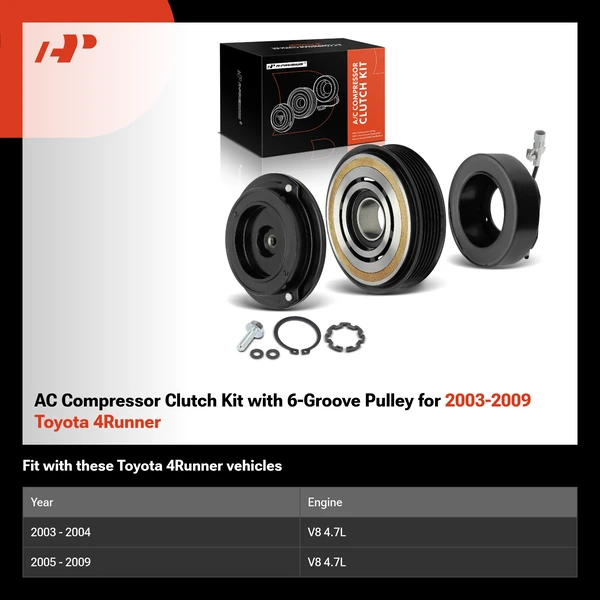 AC Compressor Clutch Kit with 6-Groove Pulley for 2003-2009 Toyota 4Runner