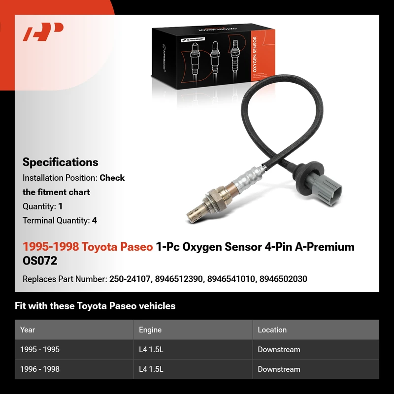 1995-1998 Toyota Paseo 1-Pc Oxygen Sensor 4-Pin A-Premium OS072