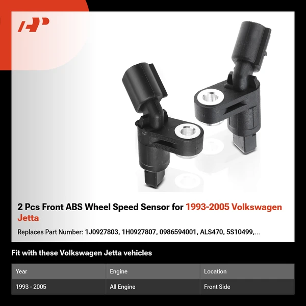 2 Pcs Front ABS Wheel Speed Sensor for 1993-2005 Volkswagen Jetta