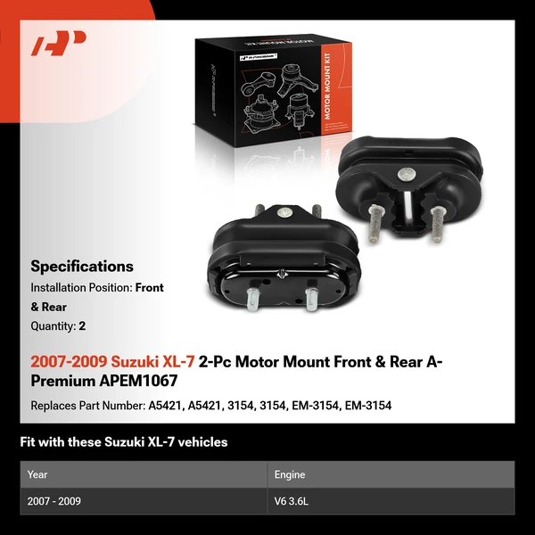 2007-2009 Suzuki XL-7 2-Pc Motor Mount Front & Rear A-Premium APEM1067