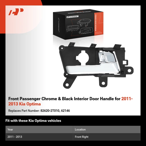Front Passenger Chrome & Black Interior Door Handle for 2011-2013 Kia Optima
