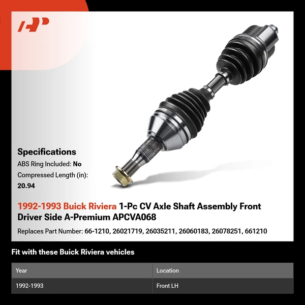 1992-1993 Buick Riviera 1-Pc CV Axle Shaft Assembly Front Driver Side A-Premium APCVA068